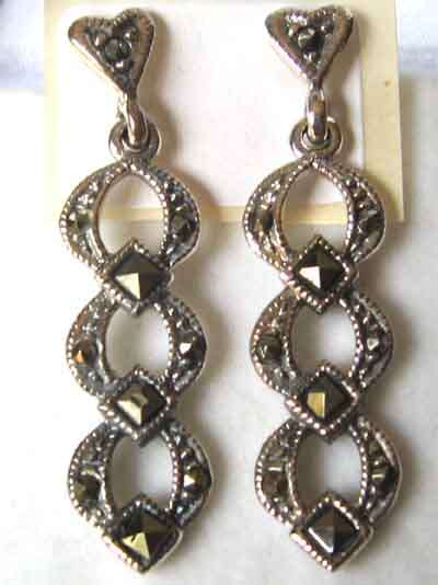 Solid 925 -Sterling Silver & Marcasite Earrings