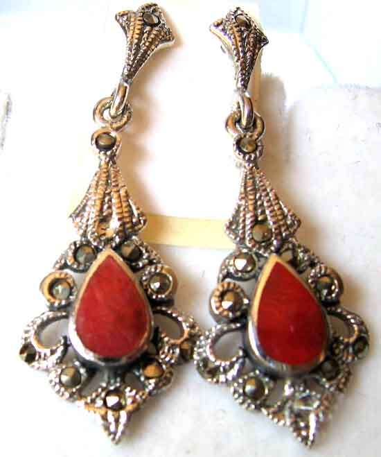 A pair of Sterling Silver and  Marcasite  Earrings.