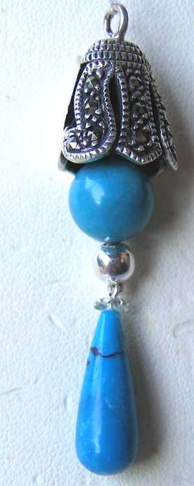 Sterling Silver , Marcasite and Turquoise Pendant