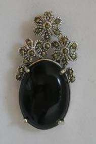 Art -Deco Style , Sterling Silver , Black ony x &  Marcasite Pendant