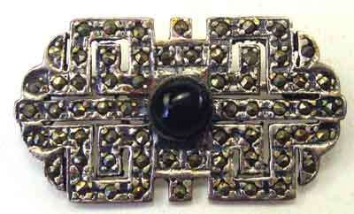 Sterling Silver ,  Marcasite and Black Onyx  Brooch.