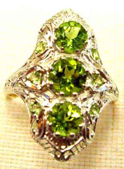 Genuine Peridots in Sterling Silver Ring.