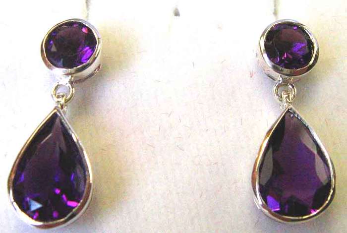 Lovely  -  Sterling Silver and Genuine Amethysts Earrings.