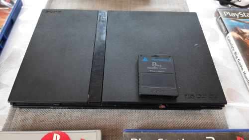PS2 CONSOLE SLIM + MEMORY CARD + ORIGINAL CONTROLLER + CABLES + 6 GAMES