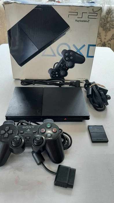 playstation 2 (ps2) console with box + control + memory card + 5 games