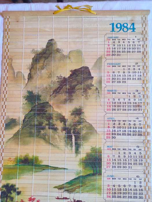 Stunning vintage chinese bamboo 1984 calendar scroll