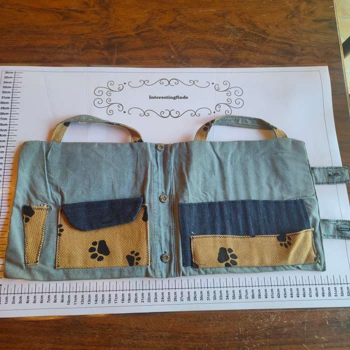 Handcrafted denim phone and charger pouch - not a handbag.