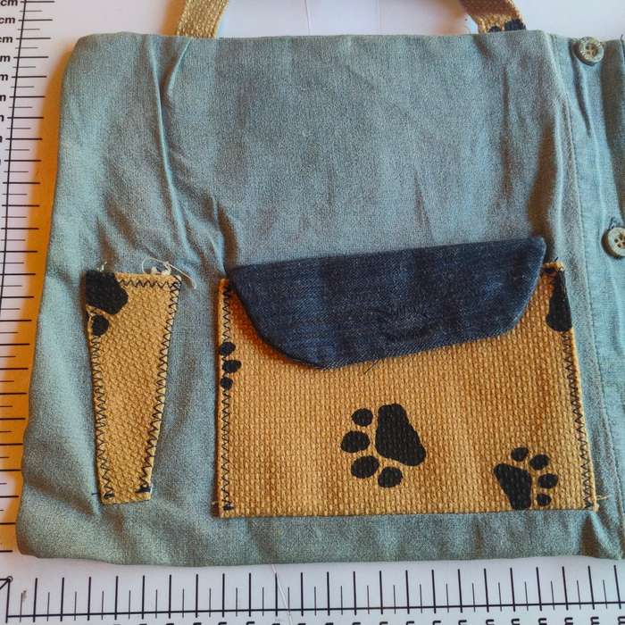 Handcrafted denim phone and charger pouch - not a handbag.