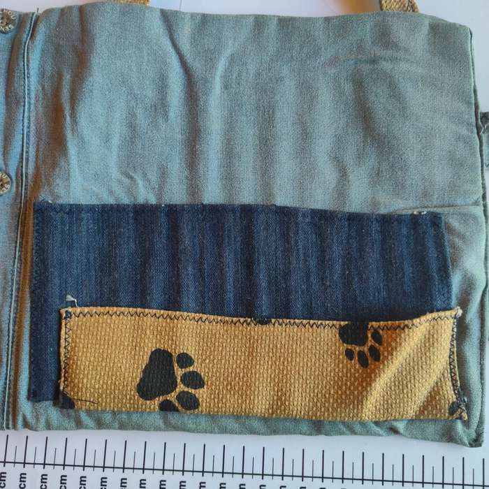 Handcrafted denim phone and charger pouch - not a handbag.