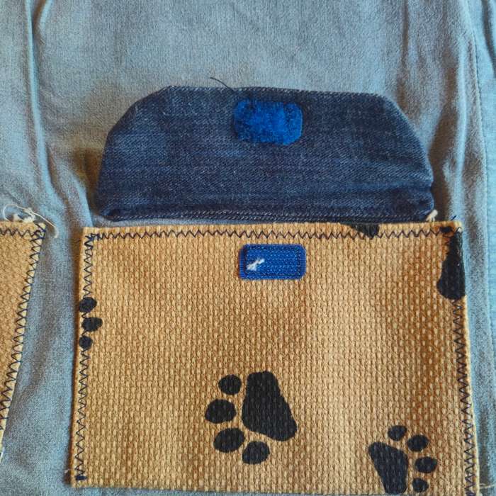Handcrafted denim phone and charger pouch - not a handbag.