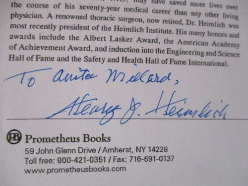 AUTOGRAPHED / SIGNED HENRY HEIMLICH INVENTOR OF THE HEIMLICH`S MANEUVERS