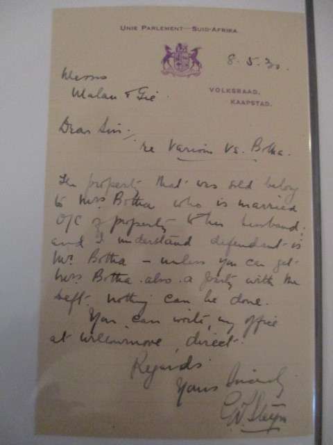 HANDWRITTEN LETTER OF GLADYS STEYN DAUGHTER OF PRESIDENT STEYN