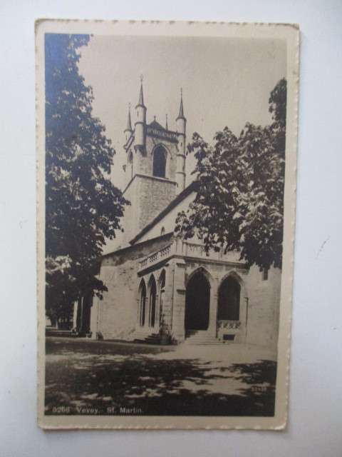VINTAGE POSTCARD VEVEY ST. MARTIN WITH HELVETIA STAMP