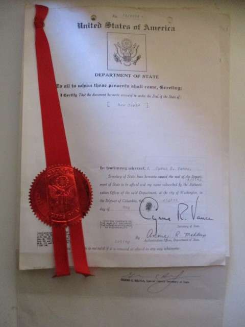 VINTAGE  DOCUMENT - DEPARTMENT OF STATE -  SIGNED BY SECRETARY OF STATE