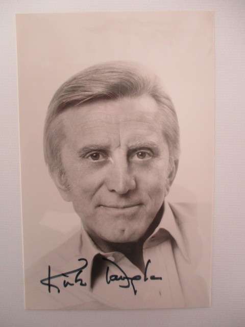 AUTOGRAPHED / SIGNED - KIRK DOUGLAS  -  BIT LARGER THAN POSTCARD
