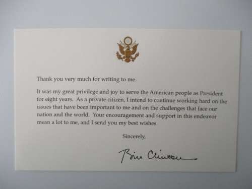 THANK YOU CARD - PRESIDENT BILL CLINTON