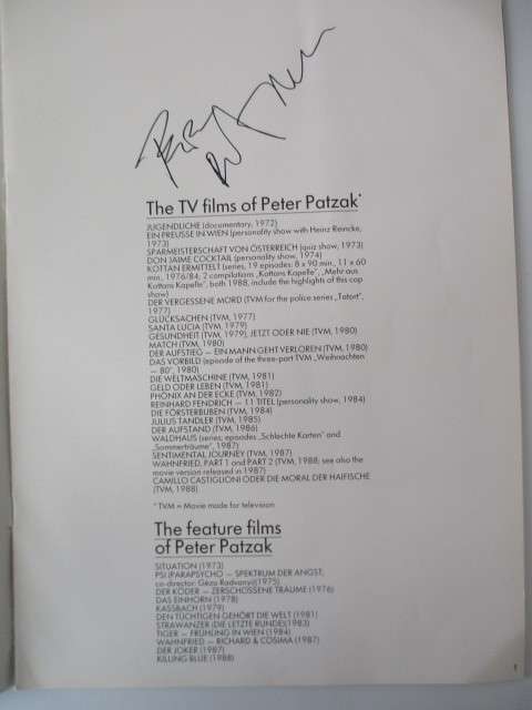 AUTOGRAPHED / SIGNED - PETER PATZAK - AUSTRIAN DIRECTOR  BOOKLET