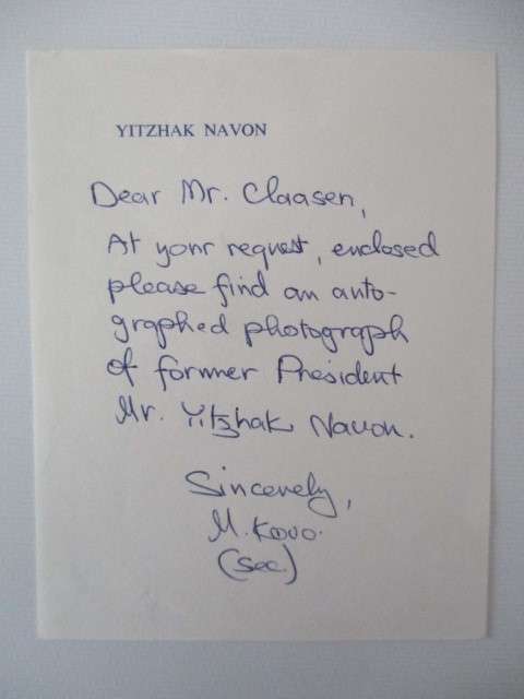 AUTOGRAPHED / SIGNED - YITZHAK NAVON PREVIOUS PRESIDENT OF ISRAEL