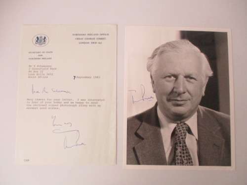 AUTOGRAPHED / SIGNED - JAMES PRIOR - SECRETARY OF STATE NORTHERN IIRELAND