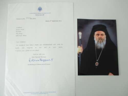 AUTOGRAPHED / SIGNED - ARCHBISHOP LERONYMOS II OF ATHENS AND GREECE