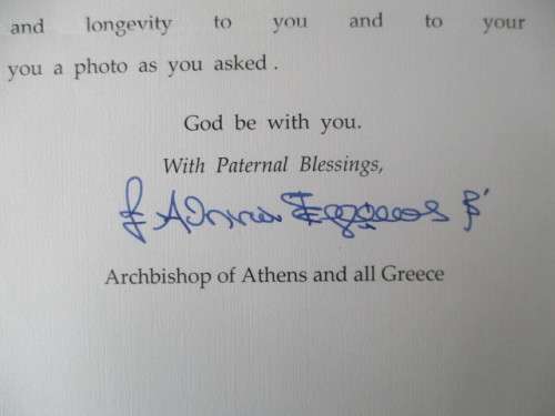 AUTOGRAPHED / SIGNED - ARCHBISHOP LERONYMOS II OF ATHENS AND GREECE