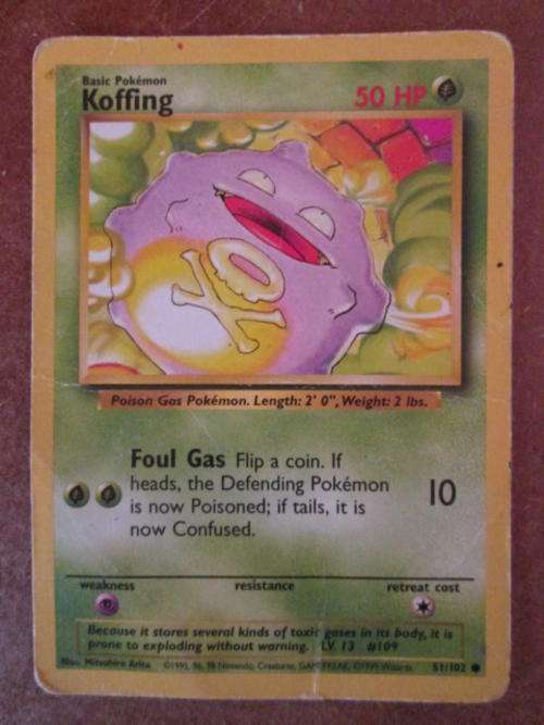 pokemon played and bit worn Koffing card