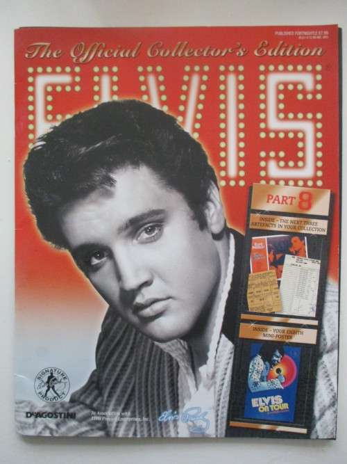 MINI ELVIS POSTER AND 3 COLLECTOR REPLICA ITEMS FROM ELVIS AND MAGAZINE