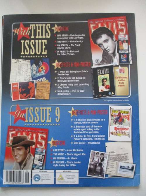 MINI ELVIS POSTER AND 3 COLLECTOR REPLICA ITEMS FROM ELVIS AND MAGAZINE
