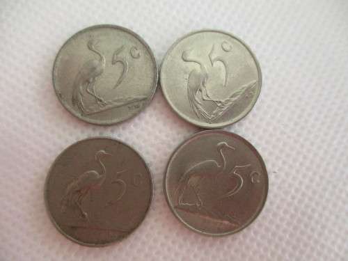 SOUTH AFRICA - LOT OF 4 DIFFERENT 5c COINS - 1967 -  1976 -  1982 - 1988 (31)