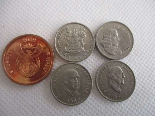 SOUTH AFRICA - 5c OLD AND NEW 5 COINS - 2008 - 1986 - 1969 - 1976 - 1982  (14)