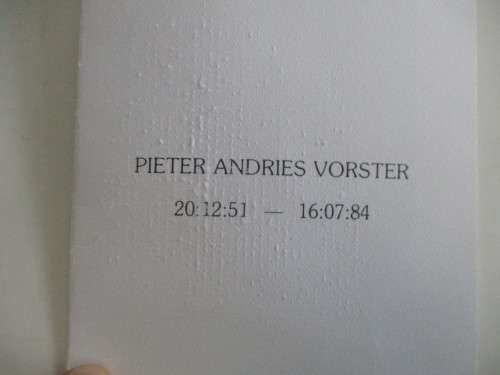 BURIAL PROGRAMME OF PIETER ANDRIES  VORSTER SON OF PAST PRESIDENT VORSTER