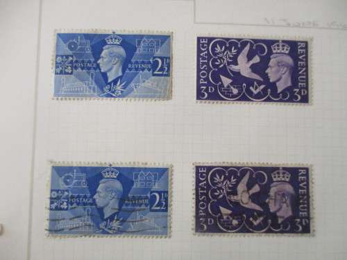GREAT BRITAIN - 1946 KING GEORGE VI VICTORY STAMP  4 MONTED STAMPS