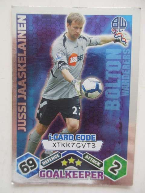 TOPPS MATCH ATTAX TRADING CARD SOCCER JUSSI JAASKELAINEN FOIL CARD