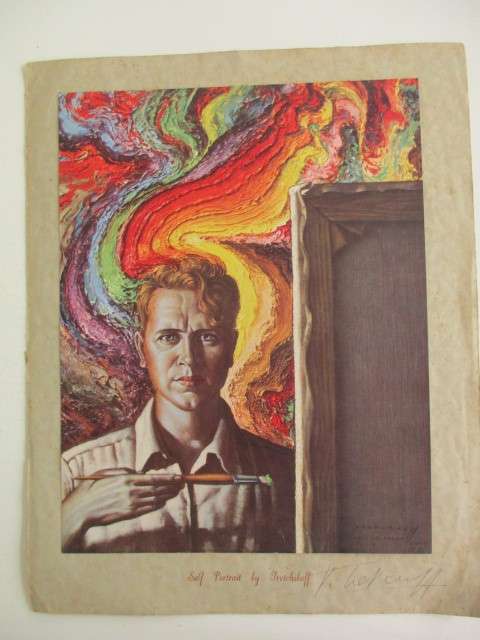 RARE  AUTOGRAPHED SELF IMAGE PRINT -  ARTIST  - TRECHIKOFF  -   AND CATALOGUE