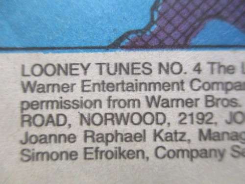 WARNER BROTHERS COMIC - LOONEY TUNES - NO. 4  -1995 - A SOUTH AFRICAN COMIC