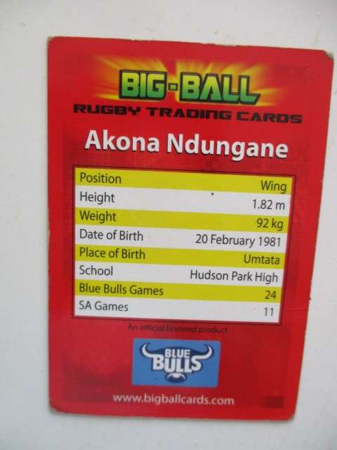MARIUS DELPORT AND AKONA NDUNGANE BLUE BULLS TRADING CARDS