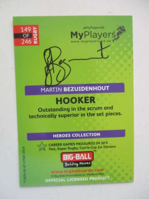 RUGBY TRADING CARD - MARTIN BEZUIDENHOUT - SIGNATURE SERIES
