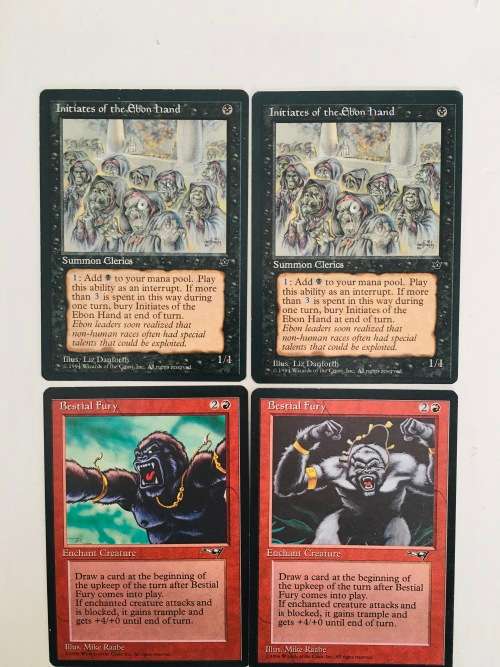 MAGIC THE GATHERING - 2 HALF SETS - INITIATES OF THE EBON HAND X 2 - BESTIAL FURY X 2 - 4 CARDS