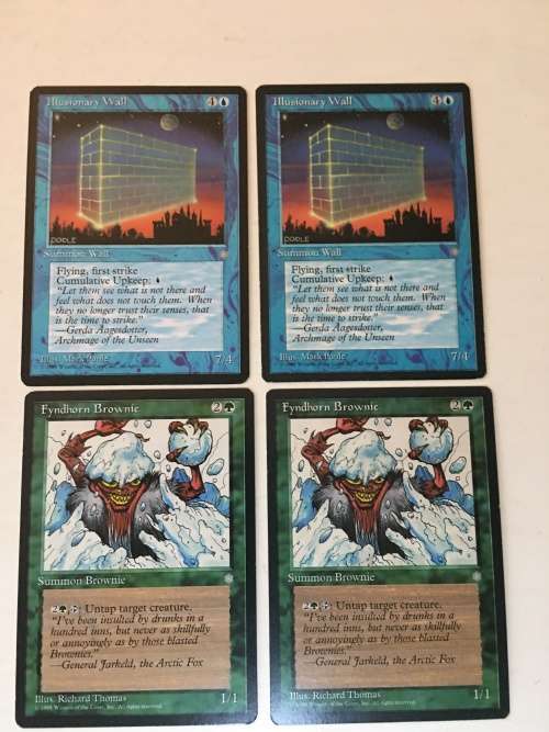 MAGIC THE GATHERING - 2 HALF SETS  ILLUSIONARY WALL X 2 - FYNDHORN BROWNIE X 2 - 4 CARDS