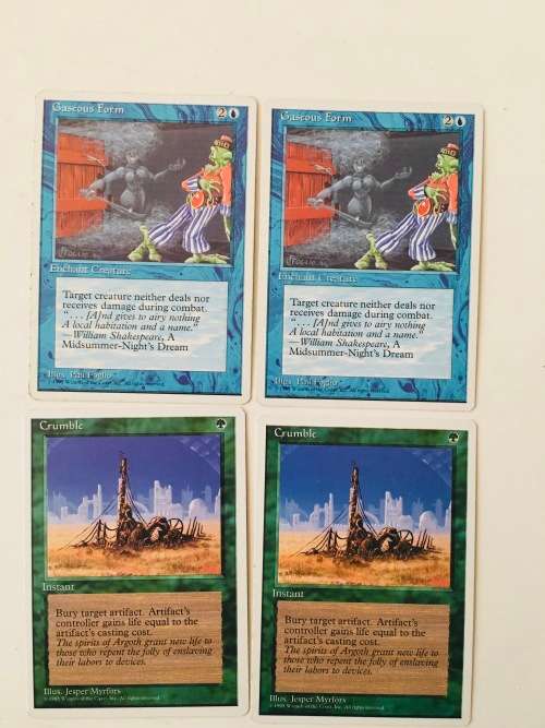 MAGIC THE GATHERING -  2 HALF SETS - X 2 - CRUMBLE X 2 - GASEOUS FORM X 2 - 4 CARDS