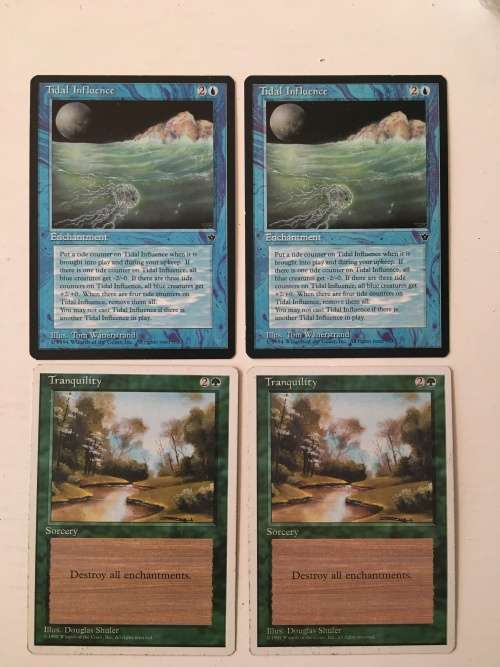 MAGIC THE GATHERING - 2 HALF SETS - TRANQUILITY X 2 - TIDAL INFLUENCE X 2 - 4 CARDS