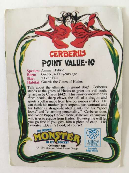 MONSTER IN MY POCKET TRADING CARD - 1991- CERBERUS MORRISON ENTERTAINMENT