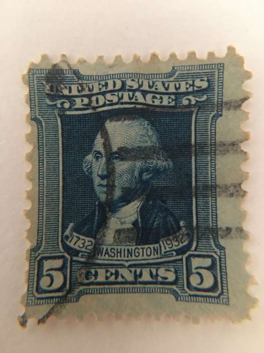 USED BLUE 5c GEORGE WASHINGTON STAMP
