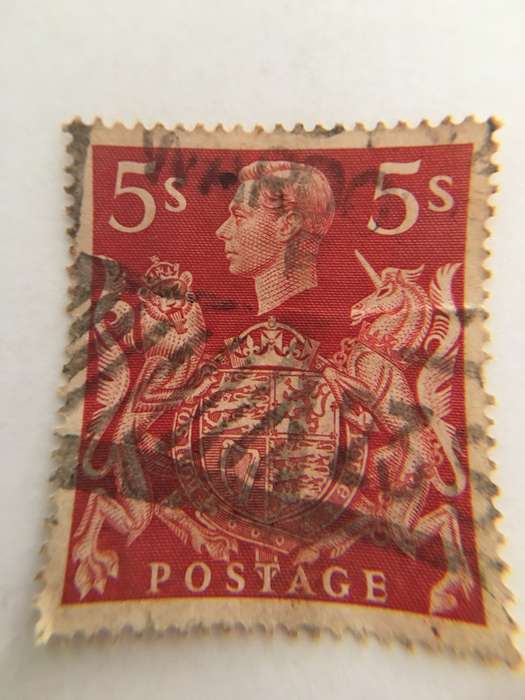 GREAT BRITAIN RED 5 shillings   USED STAMO KING GEORGE VI
