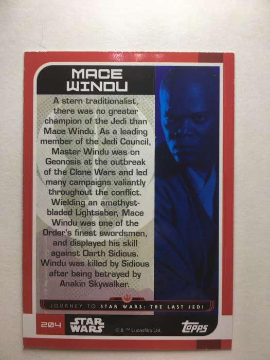 TOPPS  STAR WARS TRADING CARD THE LAST JEDI - MACE WINDU / FOIL CARD