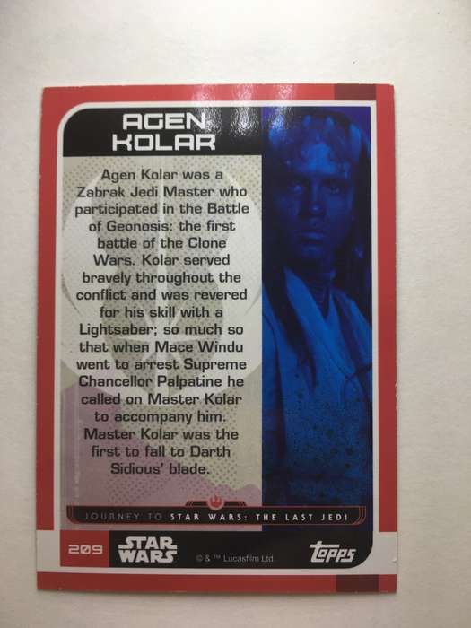TOPPS -  STAR WARS CARD - THE LAST JEDI  - HOLOGRAPHIC CARD / AGEN KOLAR