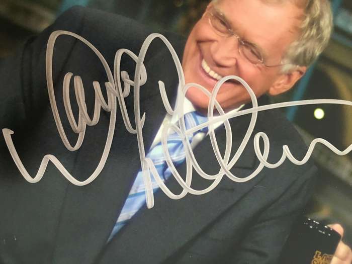 AUTOGRAPHED / SIGNED DAVID LETTERMAN SIMPSONS VOICE AND LATE SHOW  A4 SIZE