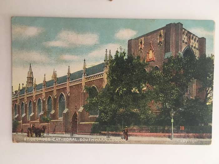 VINTAGE TO ANTIQUE POSTCARD - ST GEORGES CATHEDRAL LONDON - WITH OLD STAMP