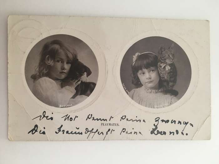 VINTAGE TO ANTIQUE POSTCARD - PLAYMATES -  WITH OLD STAMP