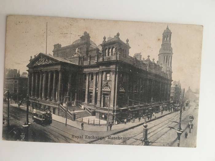 VINTAGE TO ANTIQUE POSTCARD - ROYAL EXCHANGE MANCHESTER - WITH OLD STAMP
